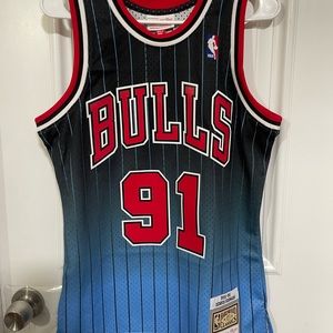 NWT Chicago Bulls Dennis Rodman Swingman Fadeaway Pinstriped Basketball Jersey